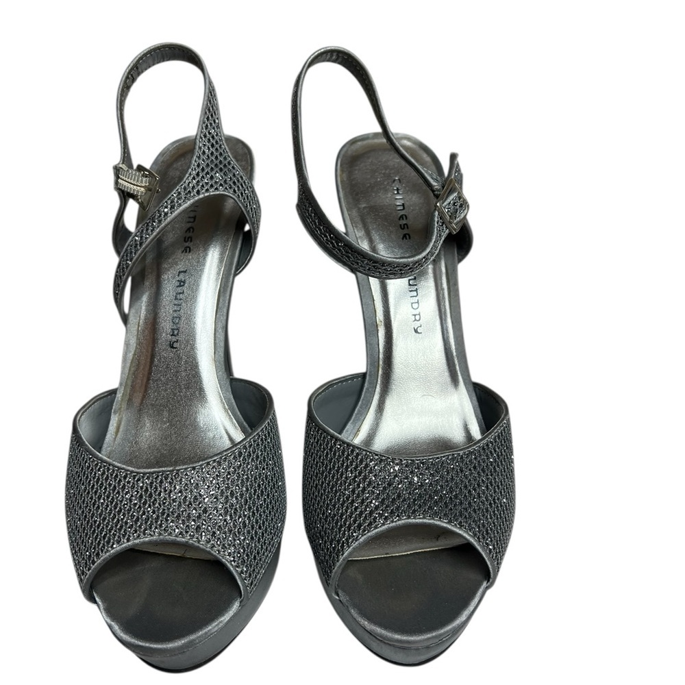 Chinese Laundry Silver Glitter Hide Out Platform Stiletto Heels 9